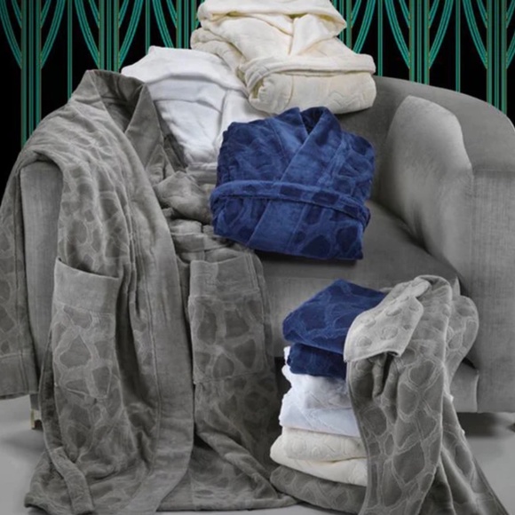 ROBERTO CAVALLI Jerapah Italian Hooded Long Bathrobe - Size S/M, Blue - Picture 2 of 3